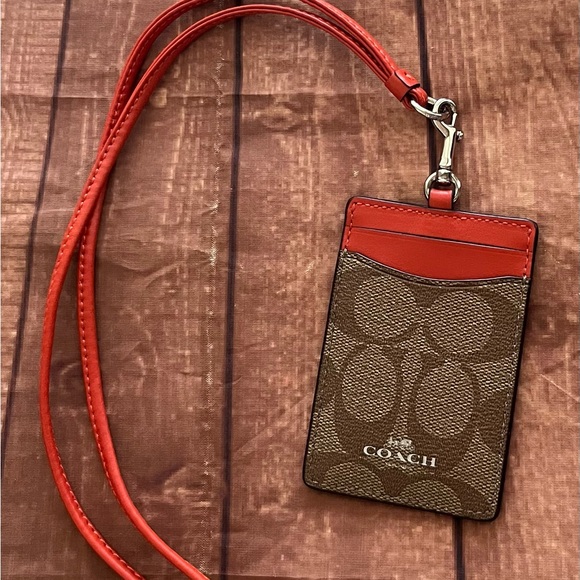 Coach gold and orange ID lanyard. - Picture 2 of 8